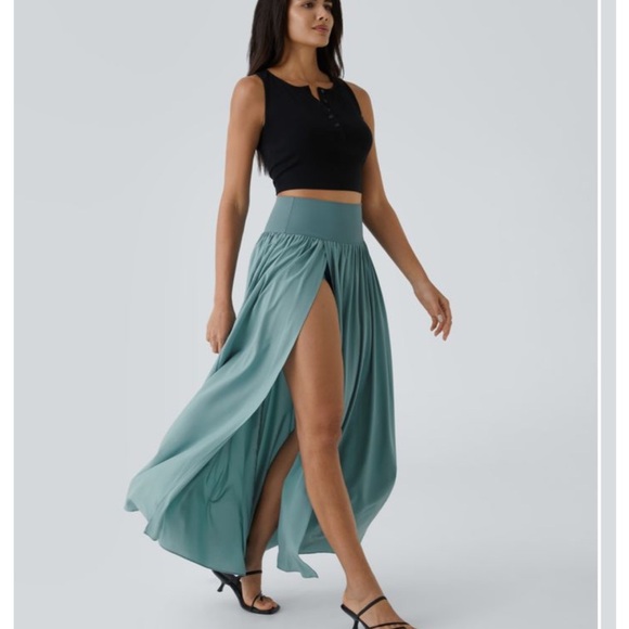 Halara NWT Breezeful High Waisted Flowy Maxi Casual Skirt Sz Medium Stone Blue - Picture 5 of 13